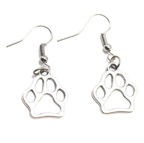 Dangling Dog Paw Earrings on high quality Leverbacks in Sterling Silver