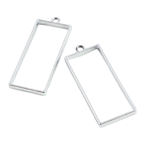 Silver Rack Plating Alloy Rectangular Hollow Pendant Bezel